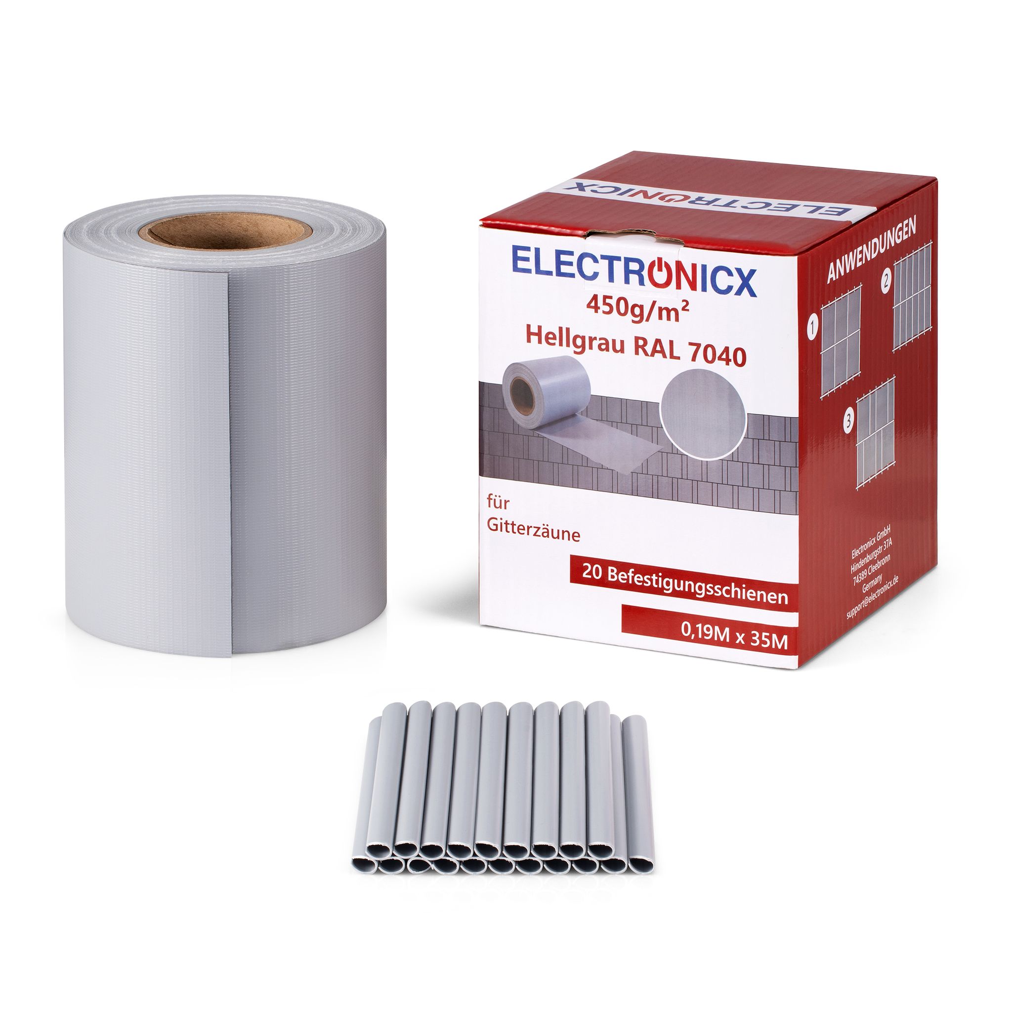 Electronicx Pvc Sichtschutzstreifen Hellgrau (ral 7040) Sichtschutz Zaunfolie Doppelstabmatten 70m (2x35m) X 19 Cm 450g/m² Uv-beständig
