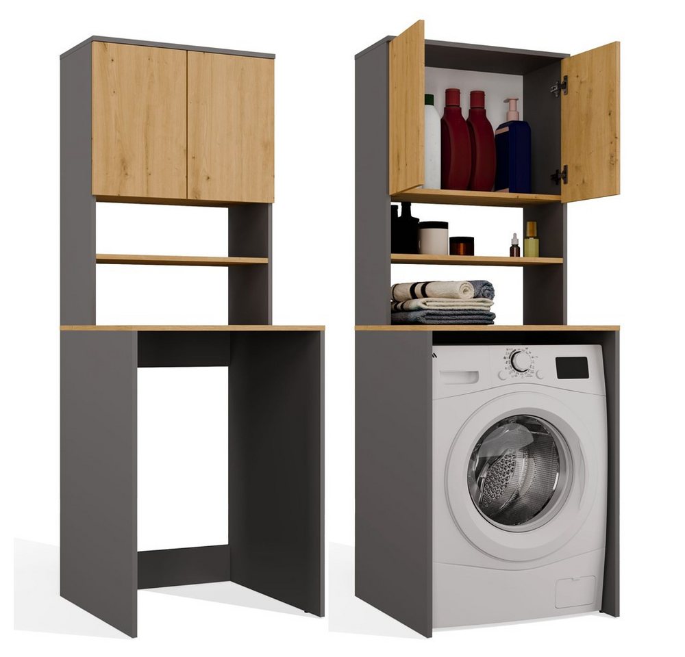 Multifunktionaler Badezimmerschrank Über Der Waschmaschine, Säule, Ablage, Anthrazit, Eichenholzoptik
