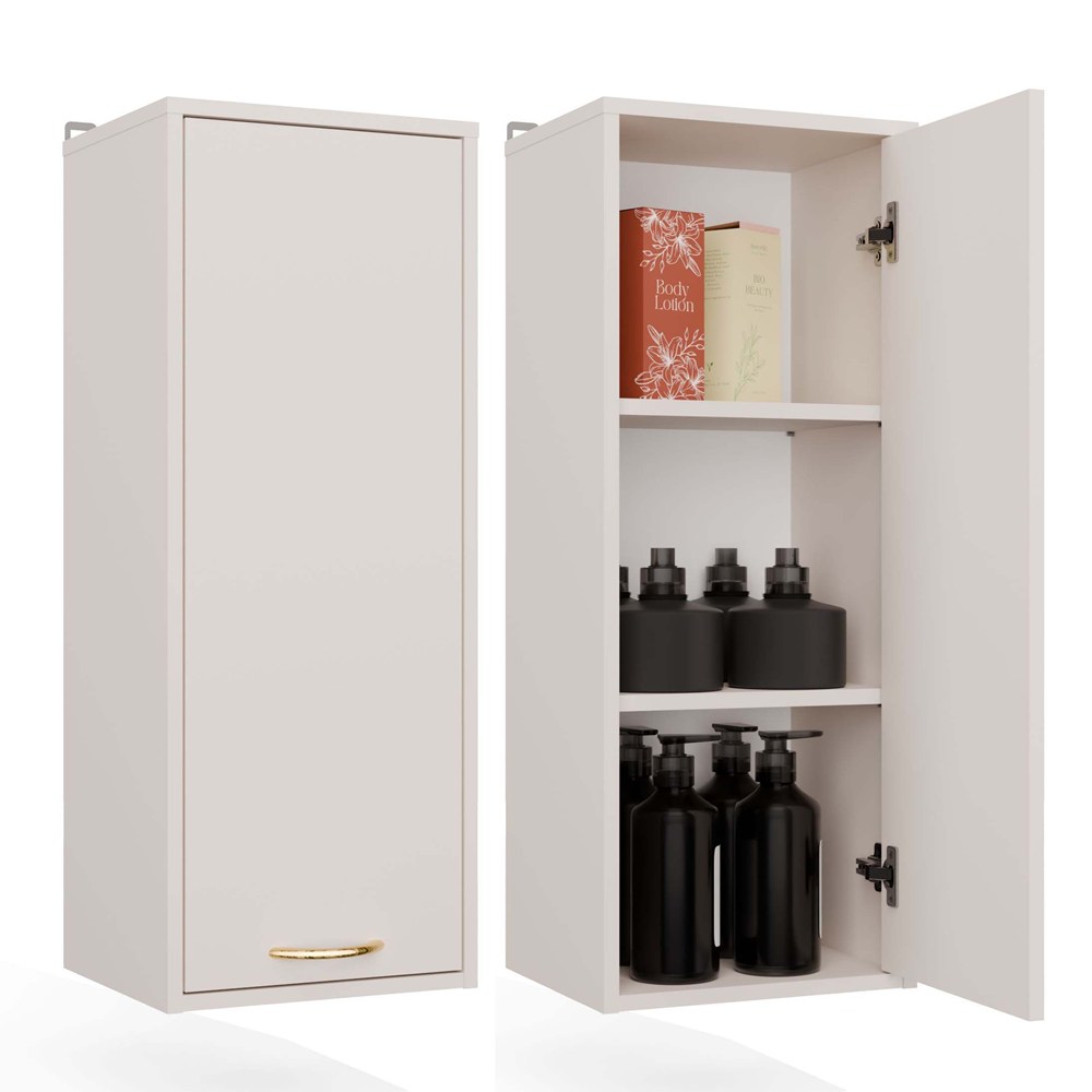 Badezimmerschrank Mit Hängeregal Nina W1d Kaschmir Säule, 1 Tür, 3 Ablagen