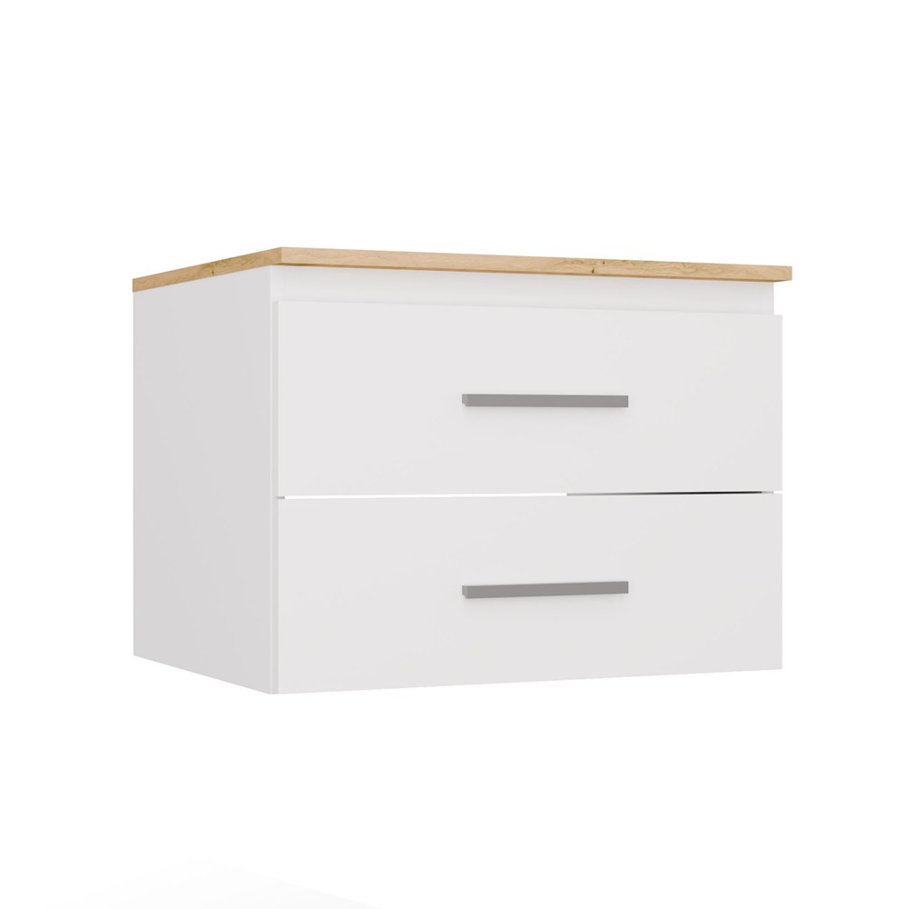 Nel 60 Badezimmer-waschtischunterschrank Weiß / Eiche Artisan, Wandhängend, 2 Schubladen