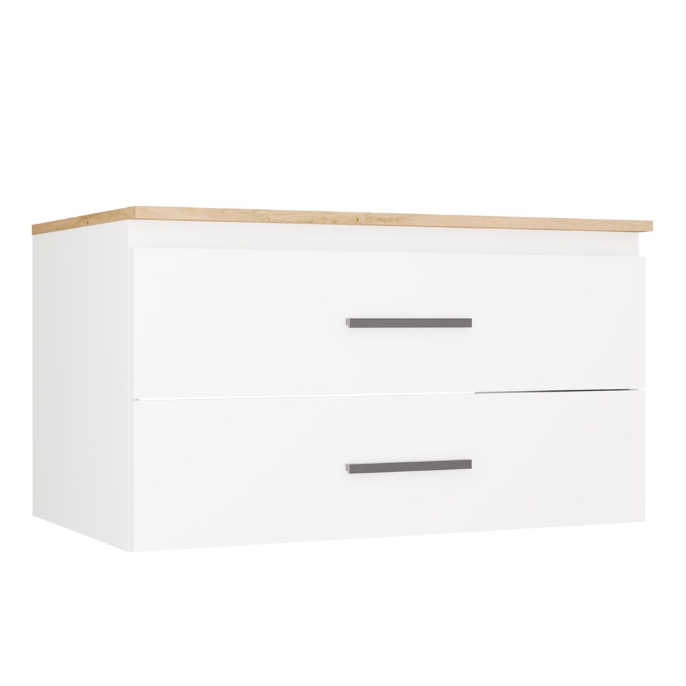 Nel 80 Badezimmer-waschtischunterschrank Weiß / Arbeitsplatte Aus Eiche Artisan, Hängend, 2 Schubladen