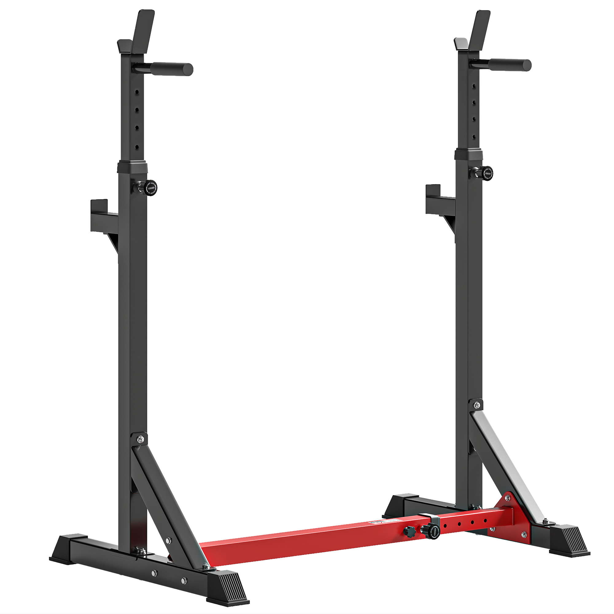Verstellbarer Hantelständer, Ideal Für Das Training Zu Hause Und Im Büro, Insbesondere Für Kniebeugen. Maximale Belastung: 150 Kg. Aus Stahl. Höhenverstellbar Von 121 Bis 171 Cm. Schwarz Und Rot.