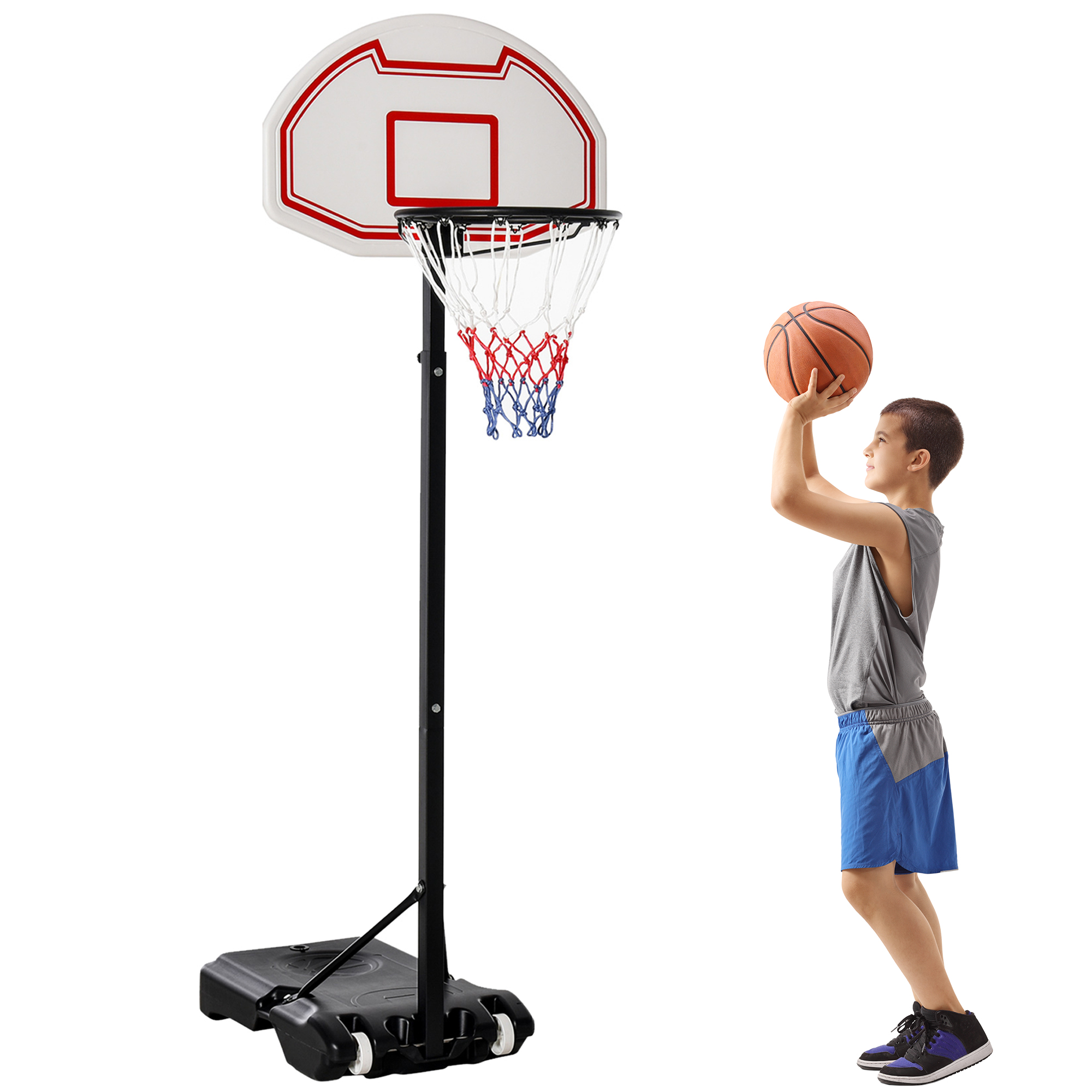 Höhenverstellbarer Basketballkorb (155–210 Cm), Beschwerter Fuß Und Rollen Für Den Innen- Und Außenbereich, Mehrfarbig