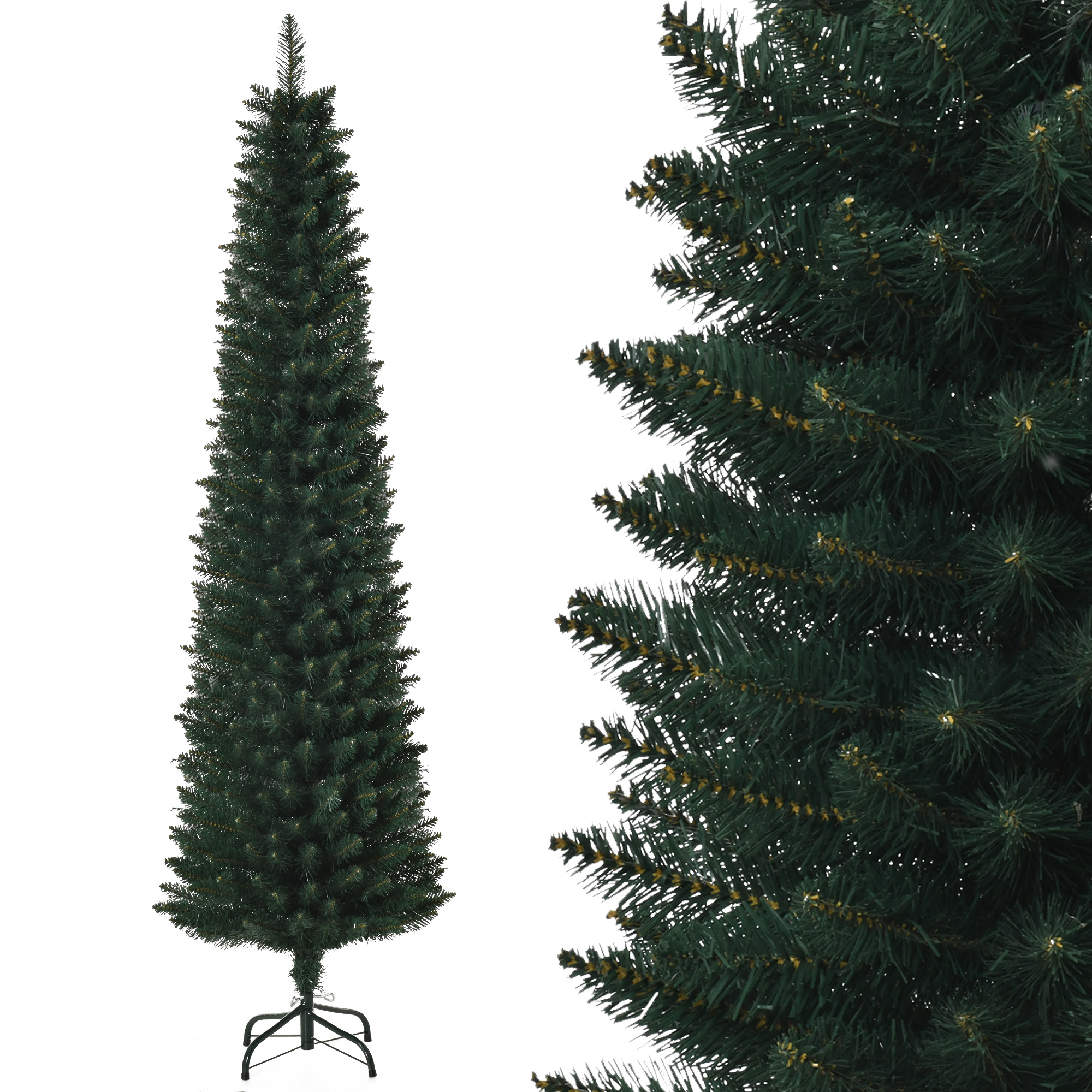 Künstlicher Weihnachtsbaum, 180 Cm, Schlanker Weihnachtsbaum Mit 380 Zweigspitzen, Faltbarer Metallständer, Grün