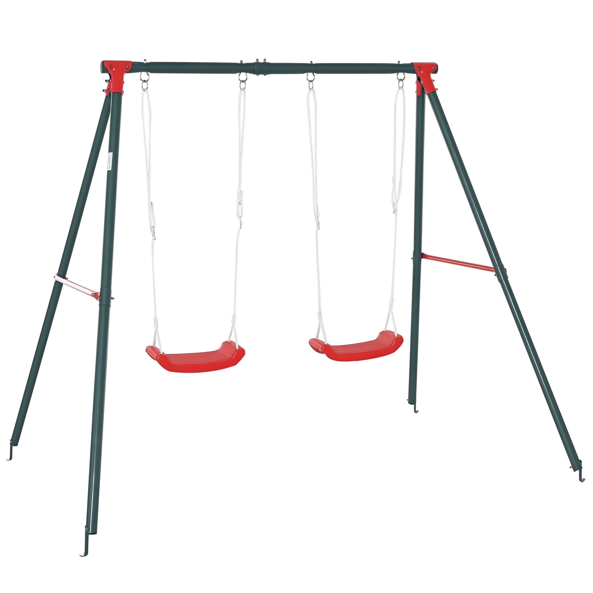 Doppelschaukel Für Kinder Ab 3 Jahren, Mit Metallrahmen, Verstellbarem Seil, Für Den Außenbereich, Maximale Belastung 40 Kg, 239 X 156 X 180 Cm, Grün/rot