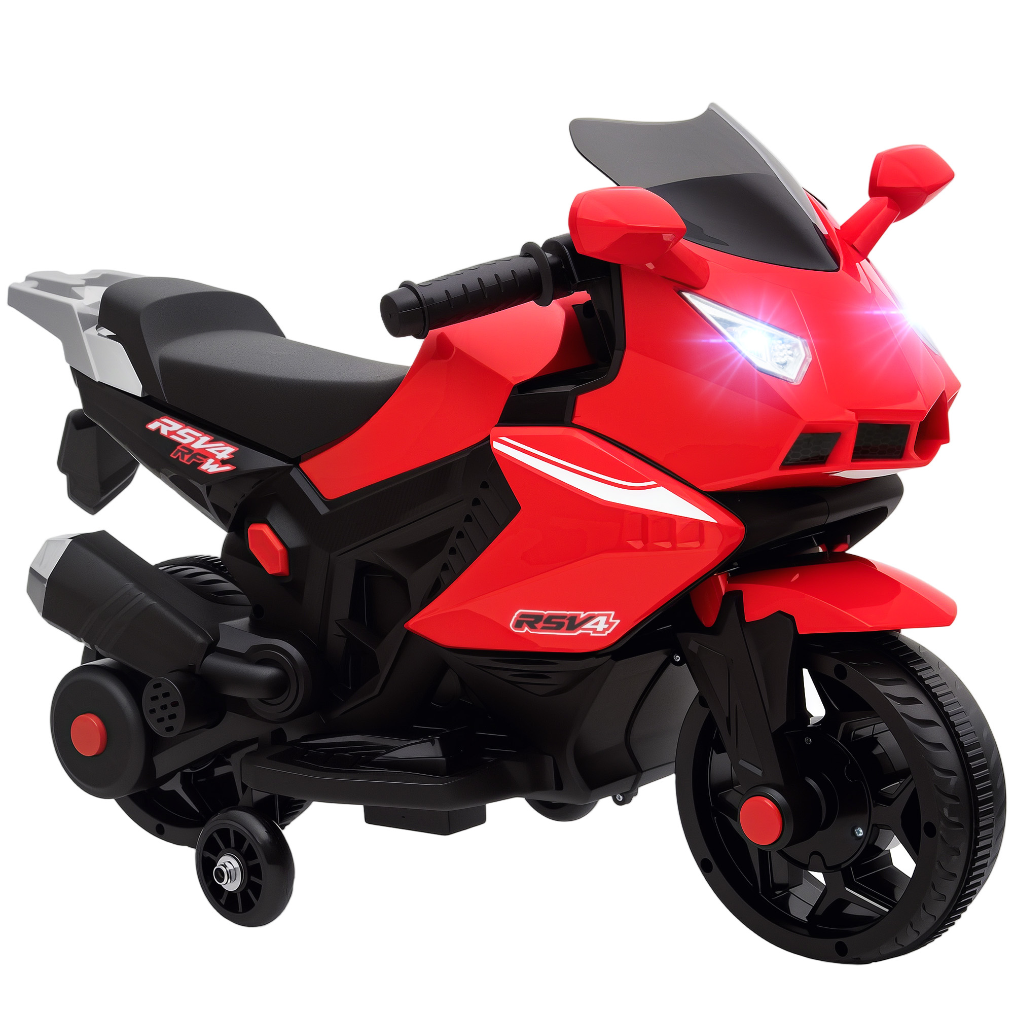 Elektrisches Motorrad Für Kinder, Hupe, Scheinwerfer, Musikfunktion, 2,5 Km/h, Rot