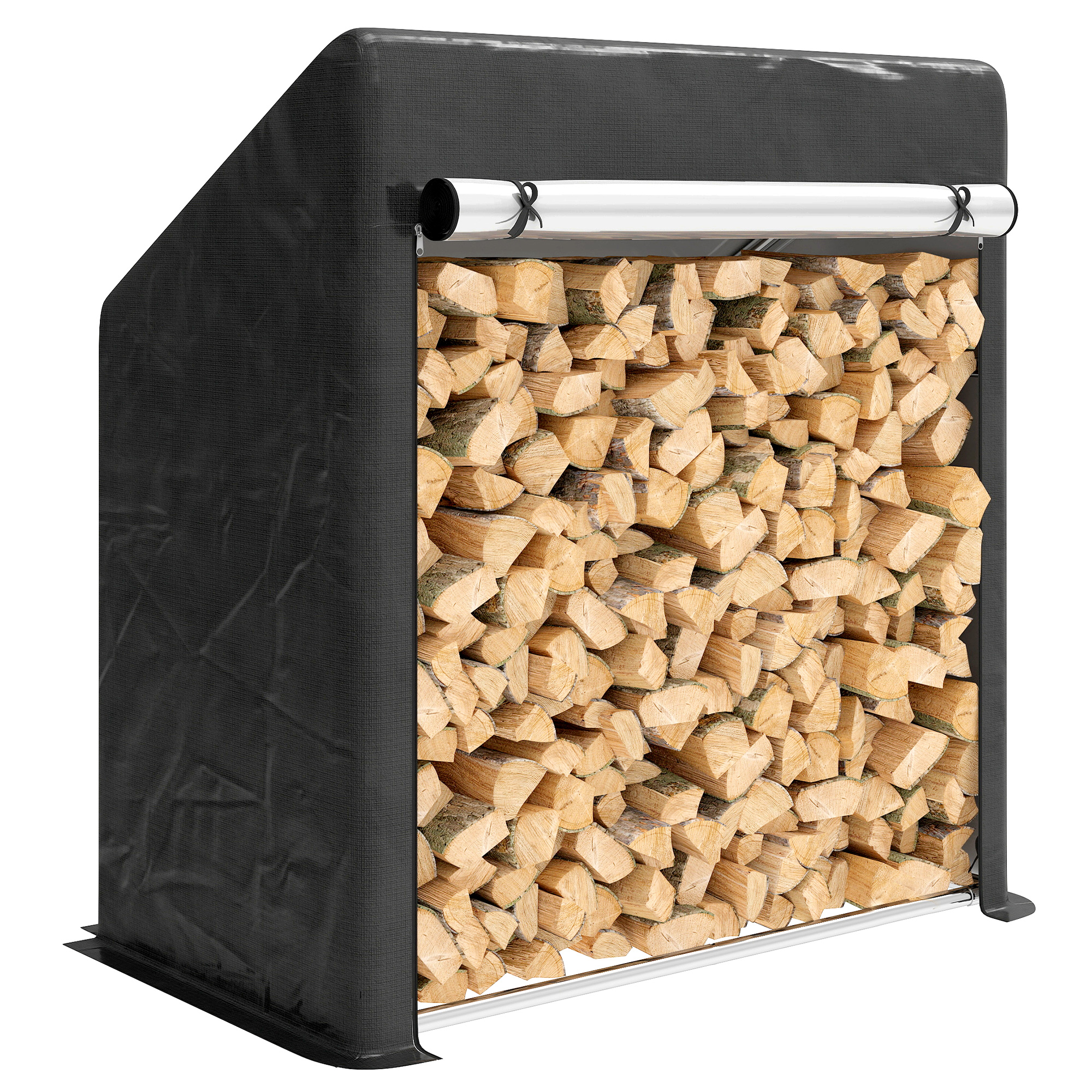 Verstärkter Holzständer Aus Stahl Für Den Außenbereich Mit Wasserdichter Abdeckung, 100 X 60 X 110 Cm, Schwarz