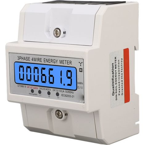 Digital Energy Meter 3 Phase 4 Wire Kwh Electricity Wattmeter Din Rail Backlight Lcd Display 3x127/220vac 10‑100a