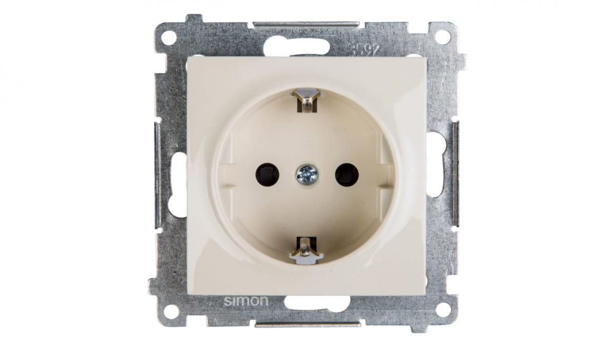 Simon 54 Einzelsteckdose Schuko Mit/ohne 16a Ip20 Mit Schienenverschluss Creme Dgsz1z.01/41