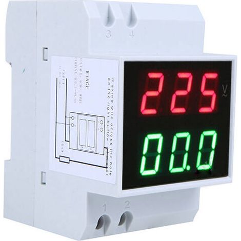 Voltmeter Digital - Ammeter Led - Rail Montage Din - Mesure Tension Ca 80-300 V Courant 0,2-99,9 A - Unité