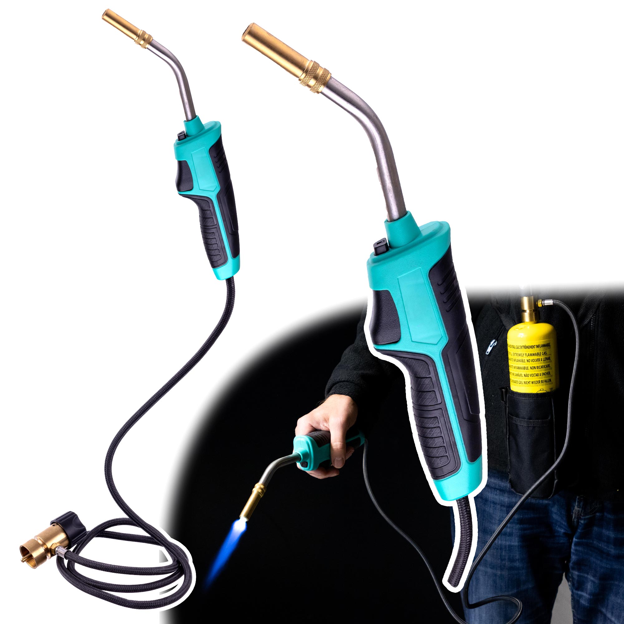 Mapp Propan-piezo-gasbrenner Mit Zwei Düsen Zum Löten, Schlauch 1,2 M - 110cga