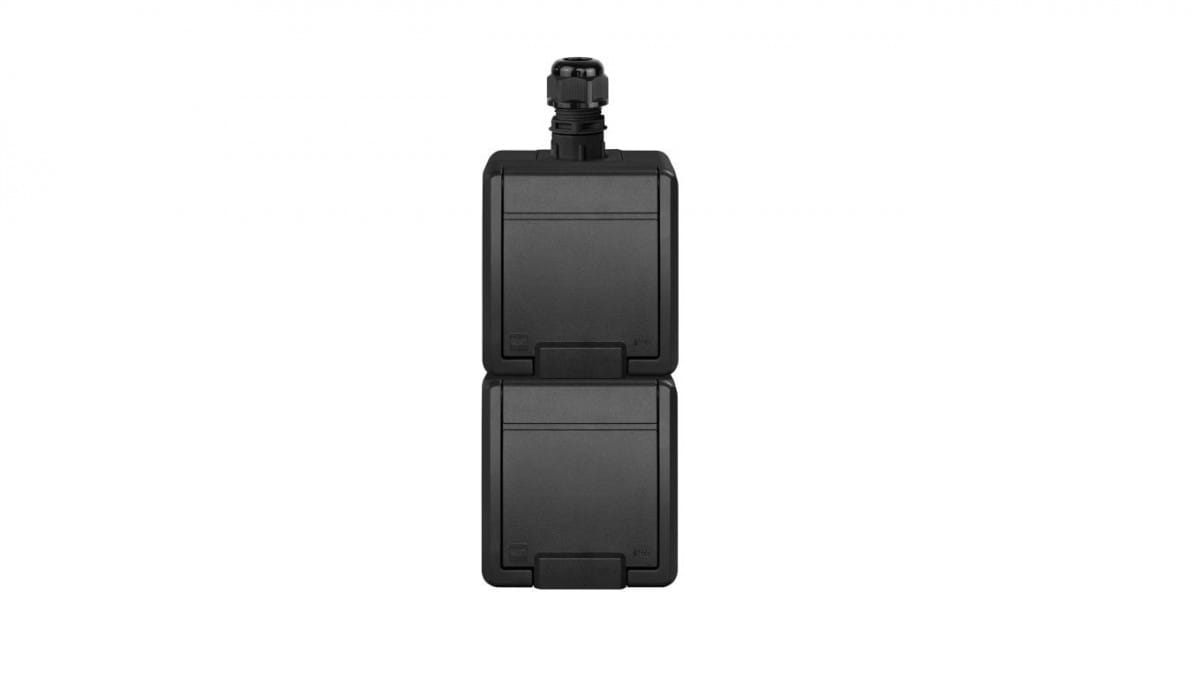 Aquant 2k Doppel-aufputzsteckdose Mit Erdung 2x2p+z Vertikal Ip65 Anthrazit 5052-67