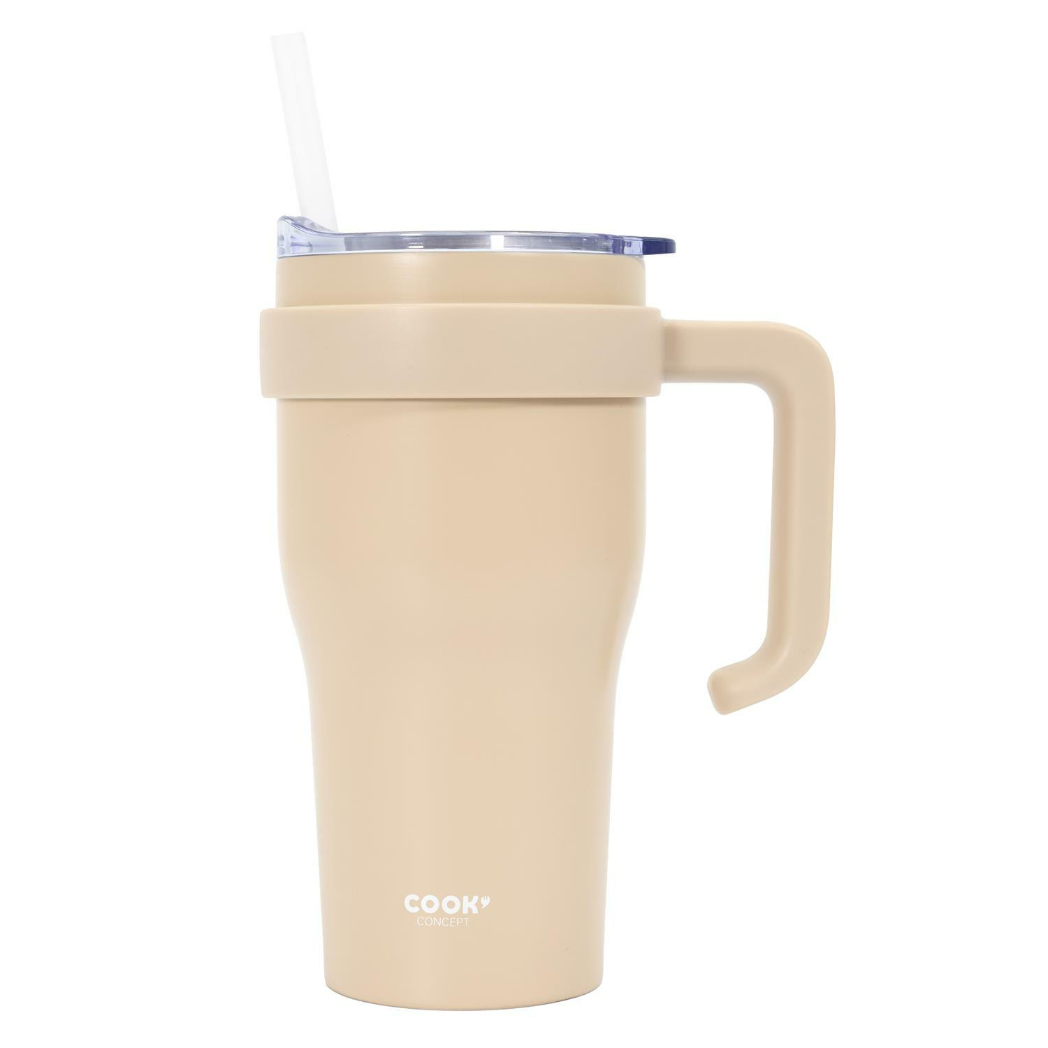 Miami Thermobecher, 600 Ml, Mit Henkel Und Strohhalm, Beige