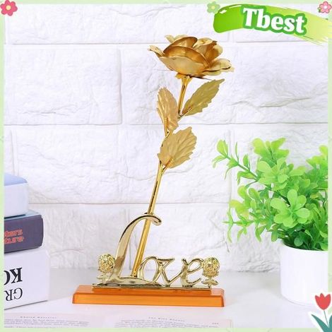 Tbest Rose De Feuille D’or 24k Gold Foil Flower Artificial Rose Valentine Day Romantic Gift For Home Table Linge Stabilisee Or