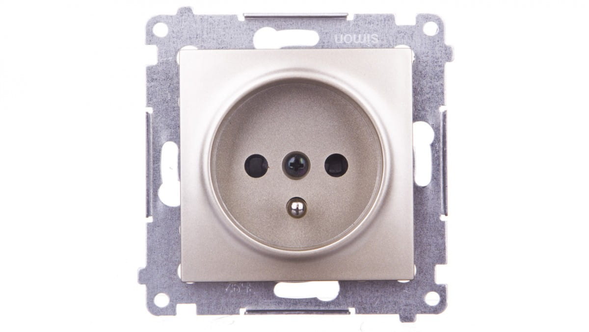 Simon 54 Einzelsteckdose Mit/ohne 16a Ip20 Mit Schienenverschluss, Schnellverbinder, Mattgold Dgz1cz.01/44