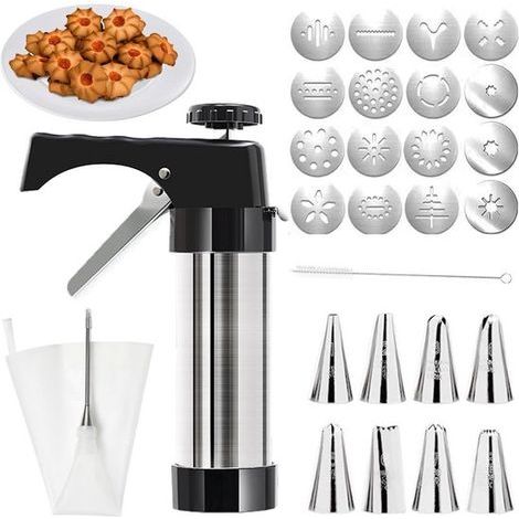 Cookie Cutter - Stainless Steel Dough Probe With 16 Molds And 8 Nozzles - Includes Cleaning Brush - Suitable For Cookie And Cake Decorating - Complete Set