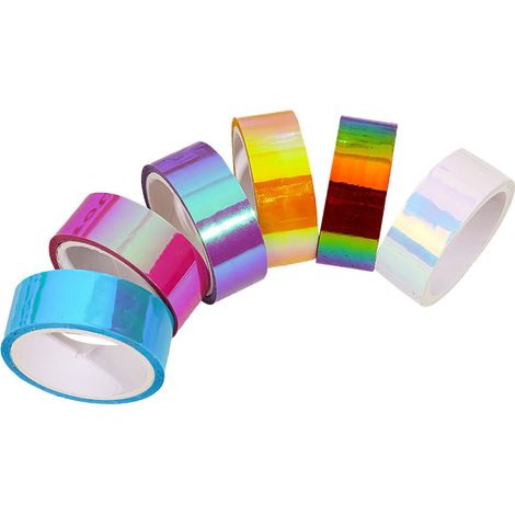 Masking Tape - Holographic Rainbow - 15 Mm X 5 M - Waterproof Translucent Adhesive Tape - 6 Rolls