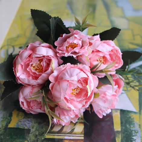 Faux Peony - Artificial Flower Mini Bouquet - Home Decoration - Gift Candy Box Packaging - 1 Set