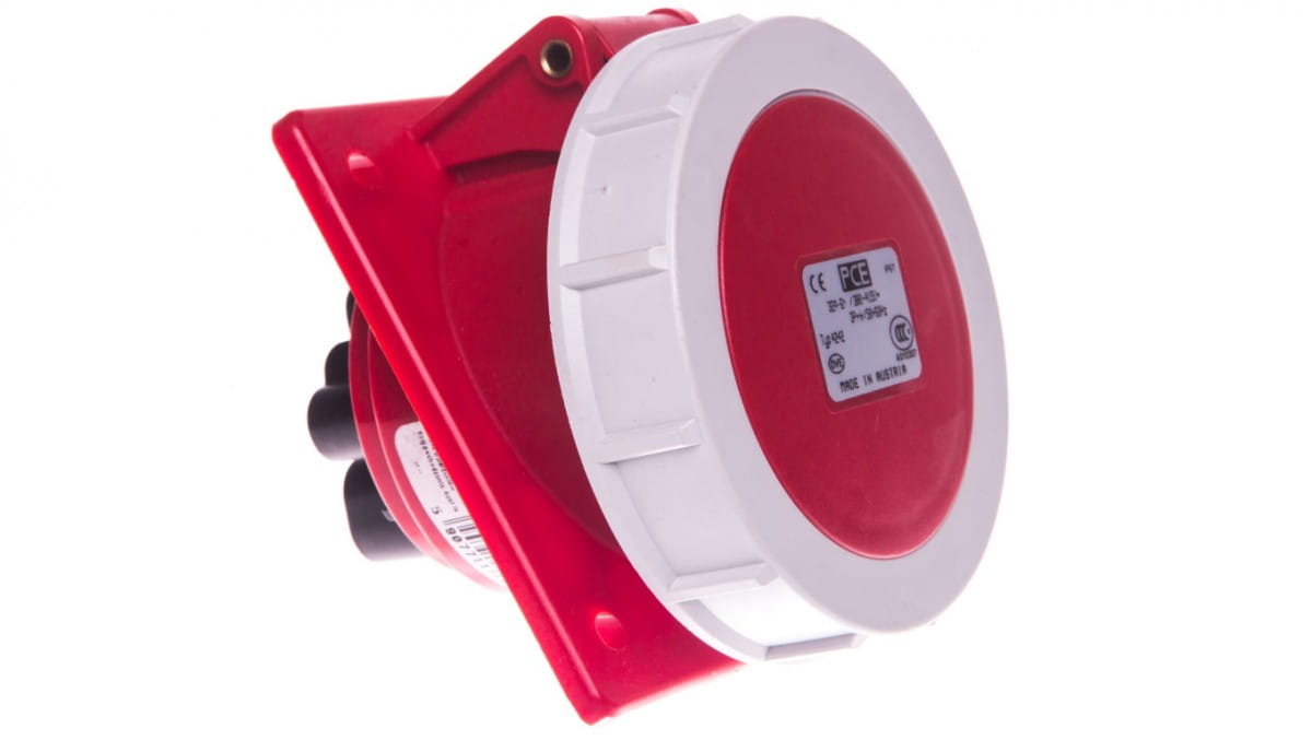 Winkel-einbausteckdose 32a 4p 400v /80x97/ Rot Ip67 4242-6f78