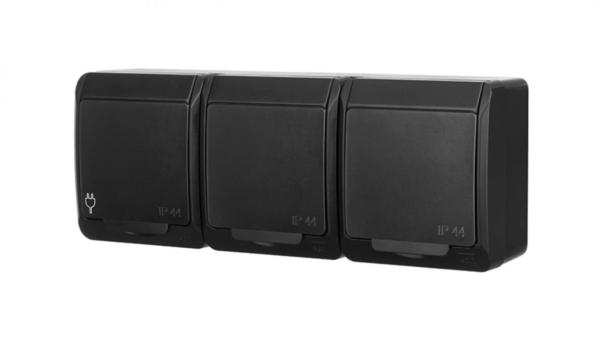 Hermes Hermetische Steckdose 3x2p+z Schuko Mit/ohne 16a Ip44 Schwarz
