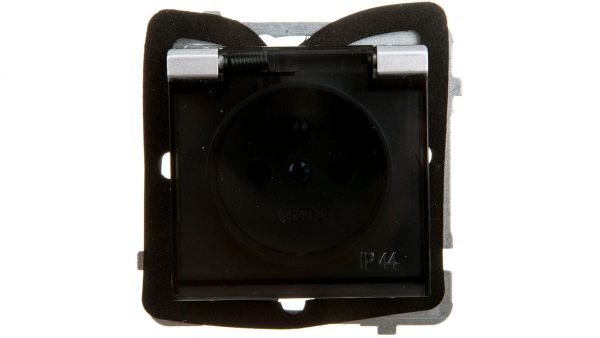 Sonata Spritzwassergeschützte Steckdose Mit/mit Ip44 Transparenter Abdeckung, Matt Silber Gph-1rz/m/38/d