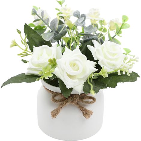 Faux Flower Arrangement - Potted Artificial Flowers In Vase - Table Centerpiece For Living Room Office Dining Table - 1 Piece