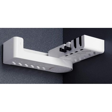 Corner Shelf - Swivel Shower Shelf - Self-adhesive Bathroom Shelf - 4 Hooks Towel Rack - For Bathroom Kitchen - 1 Piece