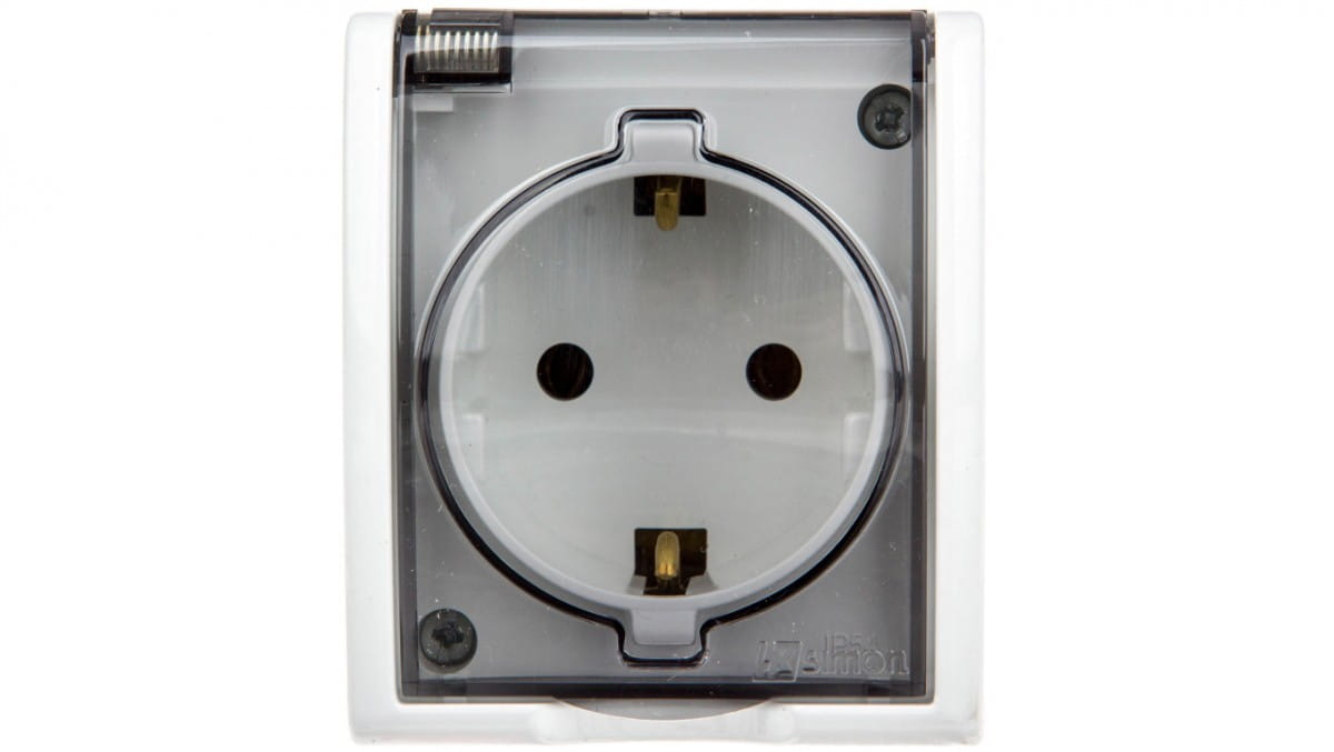 Simon Aquarius Hermetische Einzelsteckdose Mit/mit Schuko Ip54 Mit Rauchschutzklappe Weiß Aqgsz1/11a