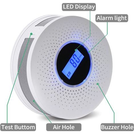 Smoke Detector - 2-in-1 Smoke And Carbon Monoxide Detector - Carbon Monoxide Detection And Alarm All-in-one - Battery Powered (batteries Not Included) - With Digital Display And Audible/visual Alarm -