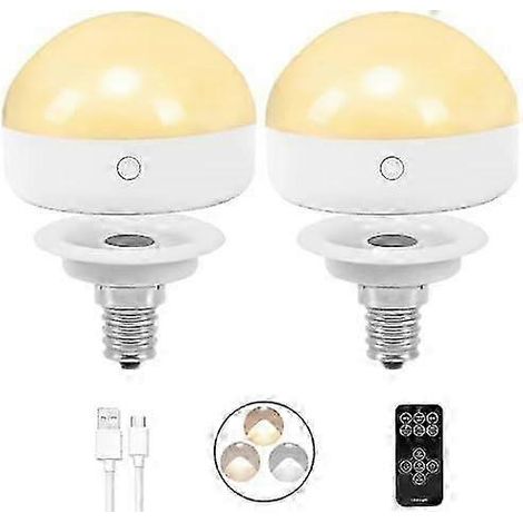 E14 Rechargeable Light Bulb,2packs,300lm,40w Equivalent,detachable Charging,3 Coloring Temperature,remote Control Puck
