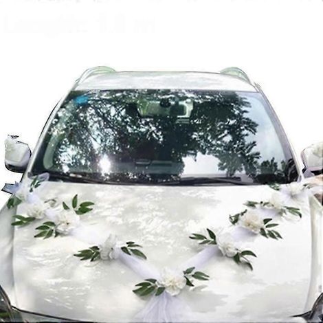 Wedding Car Decorations, Artificial Flowers Bouquet & Ribbon Set Car Front Wedding Decor, Floral Ribbon Set Bridal Cars