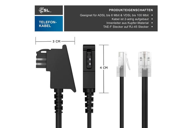 Csl-computer - Csl - Internet Kabel Routerkabel - Tae-f Stecker Auf Rj45 Stecker - 20m - Internetkabel - Router An Die Telefondose, Tae - Schwarz