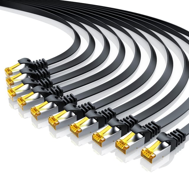 10x LAN-Kabel CAT.7, RJ-45 (Ethernet), cat 7 Flachband u/ftp Gigabit Netzwerkkabel 10 Gbit/s Patchkabel - 0,25m - Primewire