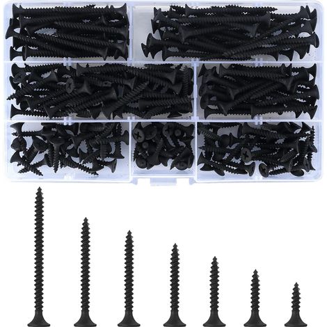 220 Stück Selbstschneidende Holzschrauben, Schwarze Kreuzschlitz-flachkopfschrauben Mit Bohrspitze, Metallschrauben Für Trockenbau Und Möbel - M3,5 (16/20/25/30/35/40/50) Mm