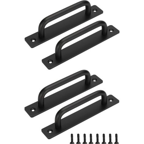 4 Stück Schiebetürgriffe Für Scheunentüren, Mit Edelstahlplatte Für Scheunentüren, Schränke Und Kleiderschränke, Schwarz, Lochabstand 128 Mm