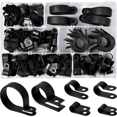 200 Stück Nylon-r-clips, Kunststoff-rohrschellen In 6 Größen: 3/16'', 1/4'', 3/8'', 1/2'', 3/4'', 1-1/8'', Kabel- Und Schlauchbefestigungen (schwarz)