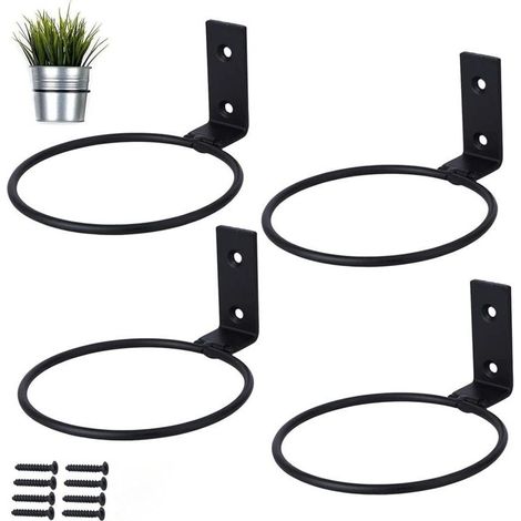 4 Stück Blumentopf-halterungen Für Muraux, Metall-blumenkastenhalter Mit Schrauben Und Blumenkranz-ring, Für Blumentöpfe Auf Terrasse, Balkon Und Garten (11 Cm, Schwarz)