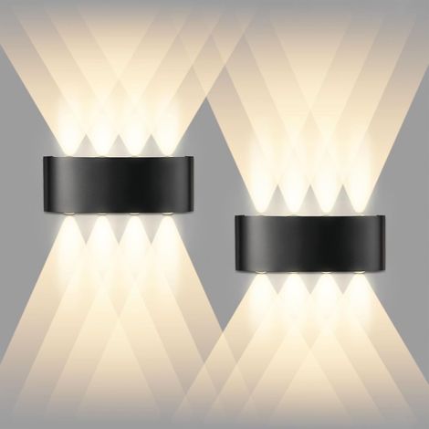 2er-set Led-wandleuchten Schwarz 8w, Innen- Und Außenbereich, Ip65 Warmweiß 3000k, Moderne Quadratische Up-down-leuchten Aus Aluminium Für Schlafzimmer, Wohnzimmer, Hotel