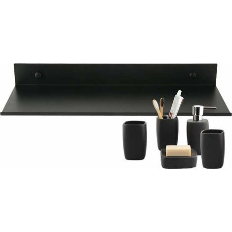 Schwebendes Wandregal Für Das Badezimmer, Rechteckiges Regal Aus Mattem Aluminium, Robustes, Ultradünnes Wandregal, Elegantes Aufbewahrungsregal Für Kosmetika, Schwarz (40 Cm)