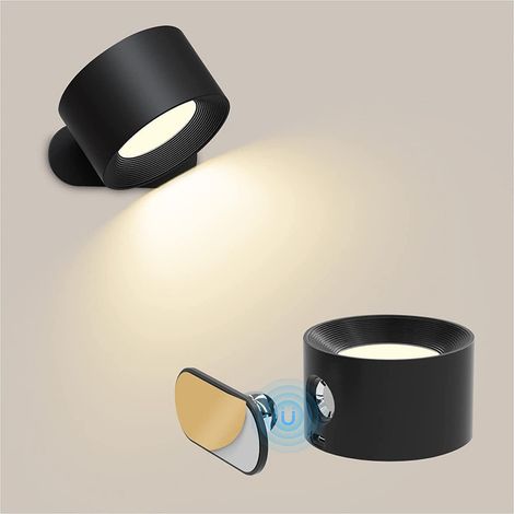 Touch-led-wandleuchte Mit Usb-ladeanschluss, Taktile Steuerung, 3 Helligkeitsstufen, 3 Drehbare Farbtemperaturen, 360° Lampe, 1 Stück (schwarz)