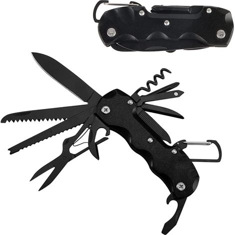 Schweizer Messer, Taozoey 12-in-1 Multifunktionsmesser, Schweizer Taschenmesser, Schweizer Messer Mit Schraubendreher, Korkenzieher, Klappmesser, Säge, Schere (schwarz)