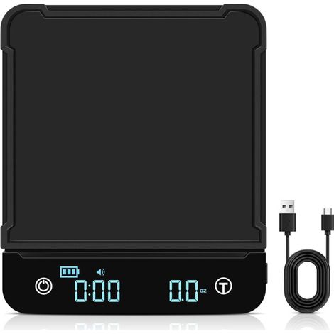 Digitale Präzisions-küchenwaage 0,1 G/3 Kg, Wiederaufladbare Küchenwaage Mit Timer, Led-display Und Tara-funktion, Elektronische Touch-waage Mit Silikonmatte In G/oz/ml (schwarz)