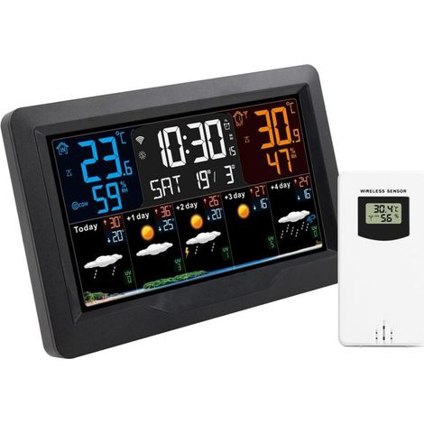 Kabellose Wetterstation Mit 1 Innen- Und Außensensor, Lcd-bildschirm Mit 4 Einstellbaren Hintergrundbeleuchtungen, Funk-wetterstation Mit Zeit-, Wettervorhersage-, Barometer- Und Weckerfunktion