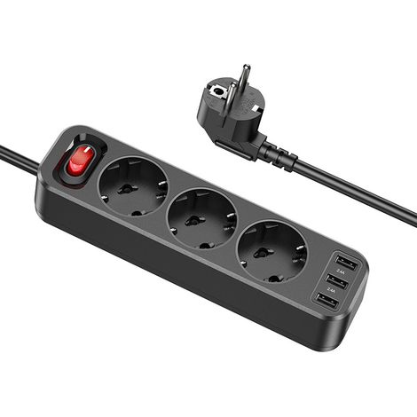 Doppelsteckdose Für Steckdose, Mehrfachsteckdose Mit 3 Usb-anschlüssen, 3-fach Steckdosenleiste, 6-in-1 Steckdosenadapter, Verteilersteckdose, Mehrfachsteckdose, Für Büro Und Zuhause - Schwarz