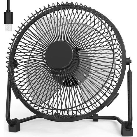 8-zoll-usb-tischventilator, Leise, Mit Metallgehäuse, 2 Geschwindigkeitsstufen Und 360° Neigbar (schwarz)