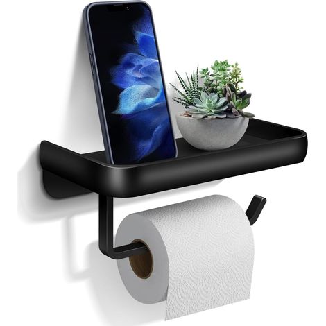 Toilettenpapierhalter, Wandhalterung Für Toilettenpapierrollen Mit Ablage Aus Aluminium Für Badezimmer Und Küche (schwarz)