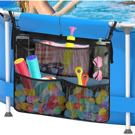 Schwimmbad-aufbewahrungskorb, Verstellbarer Mesh-beutel Mit 5 Taschen Für Den Poolrand, Pool-zubehör-organizer, Passend Für Obere Schienen Mit Weniger Als 5 Cm, Schwarz