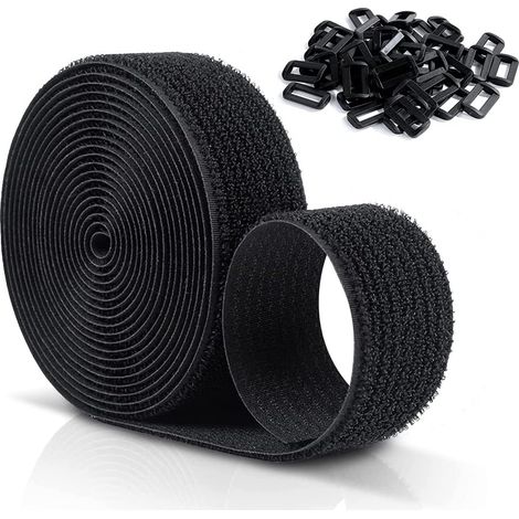 Wiederverwendbare Klett-kabelbinder 10 M X 20 Mm, Verstellbare Kabelbinder Mit 50 Kunststoffschlaufen, Zuschneidbare Schwarze Nylon-klettverschluss-kabelbinder