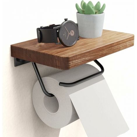Toilettenpapierhalter Mit Regal Für Badezimmer Im Farmhouse-stil, Rustikaler Toilettenpapierrollenhalter, Wandmontiert, Rostfrei, Verstellbar, Leichtes Abreißen, Nussbaum