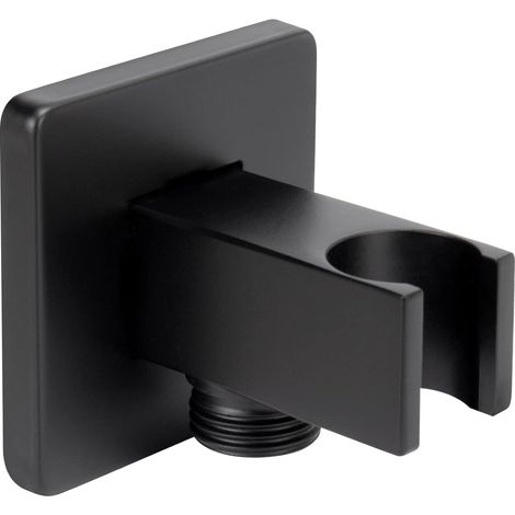 Wand-eckanschluss Mit Handduschhalterung - Quadratische Duschhalterung Aus Massivem Messing Mit G1/2-duschschlauchanschluss, Wandmontierter Männlicher Wasserauslass (mattschwarz)